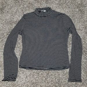 Olivia Rae| Black and White Striped Mock Turtleneck Long Sleeve Top